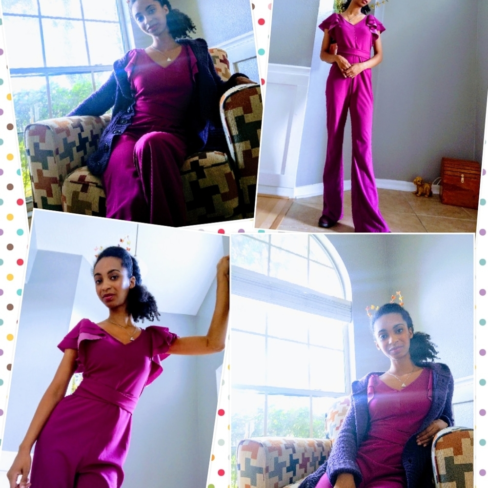 Magenta Jumpsuit with Ruffle Sleeves